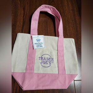 Trader Joe’s Mini Pastel Canvas Tote Bag in Pink NWT